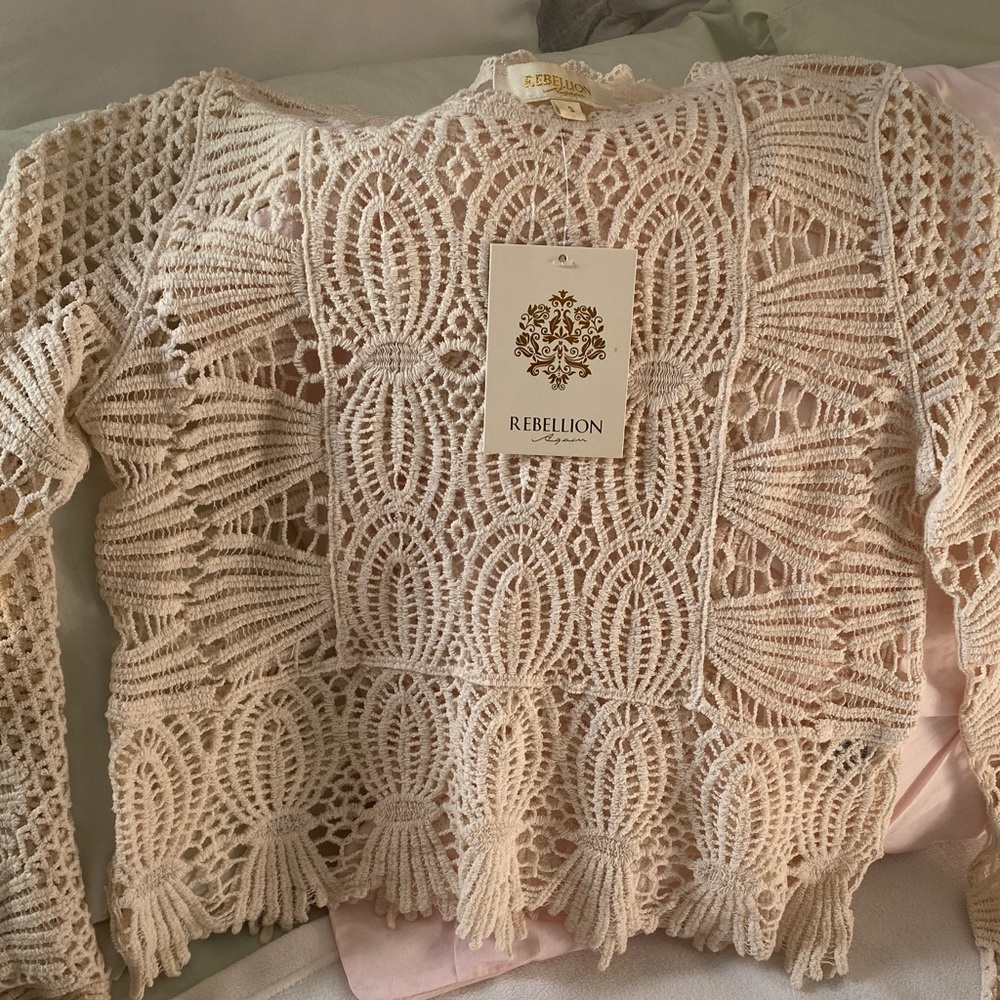Rebellion Beige Crochet Lace Blouse